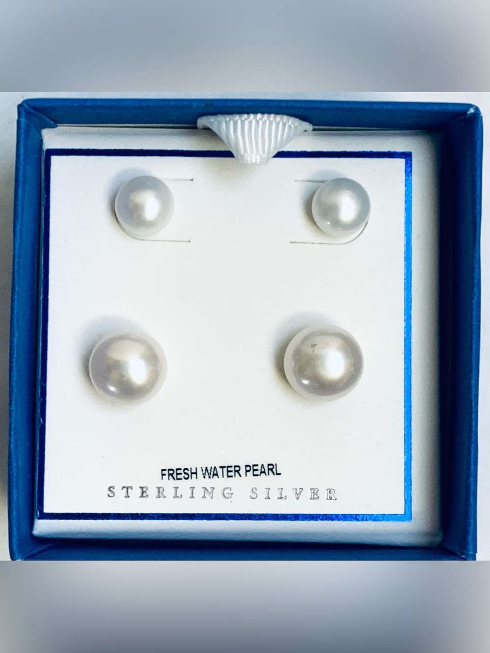 2 pair Freshwater Pearl Stud Earrings 925 Sterling Silver Classic Minimalist